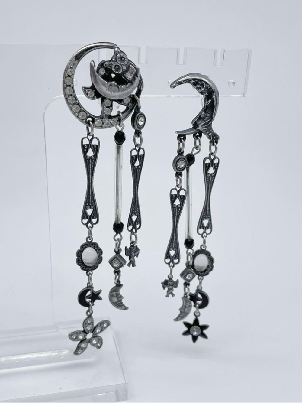 Silver Moon & Star Dangle Earrings